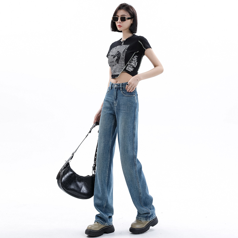 High Waist Jeans Women's Summer Thin Loose Slimming 2023 Popular Draping Versatile Mop Pants Slimming Straight Pants