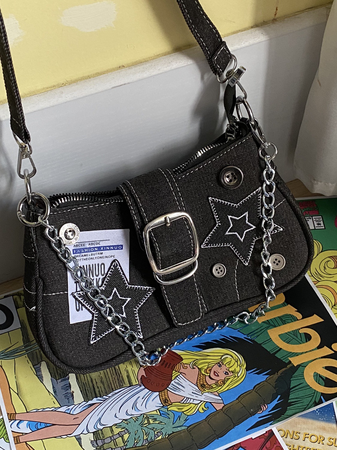 2023 Homemade Millennium Hot Girl XINGX Denim Underarm Bag Vintage Button American English Poster Chain Bag women bag