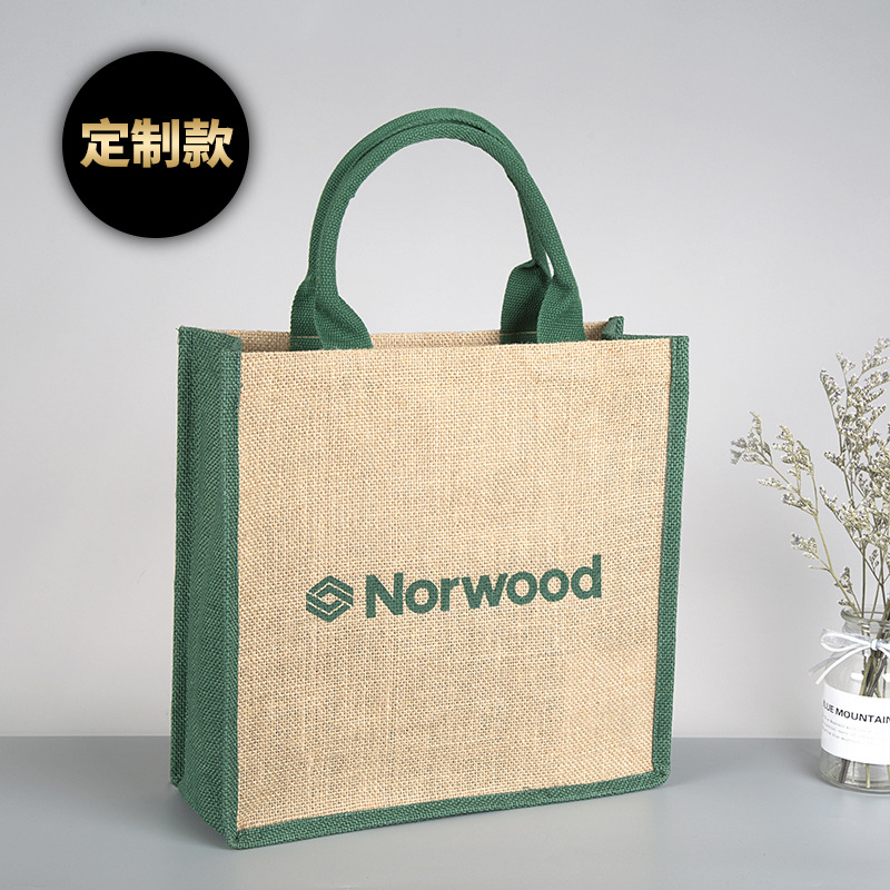 Burlap Handbag Customized Coarse Linen Packing Bag Literary Style Clothing Storage Sack Jute Shopping Bag