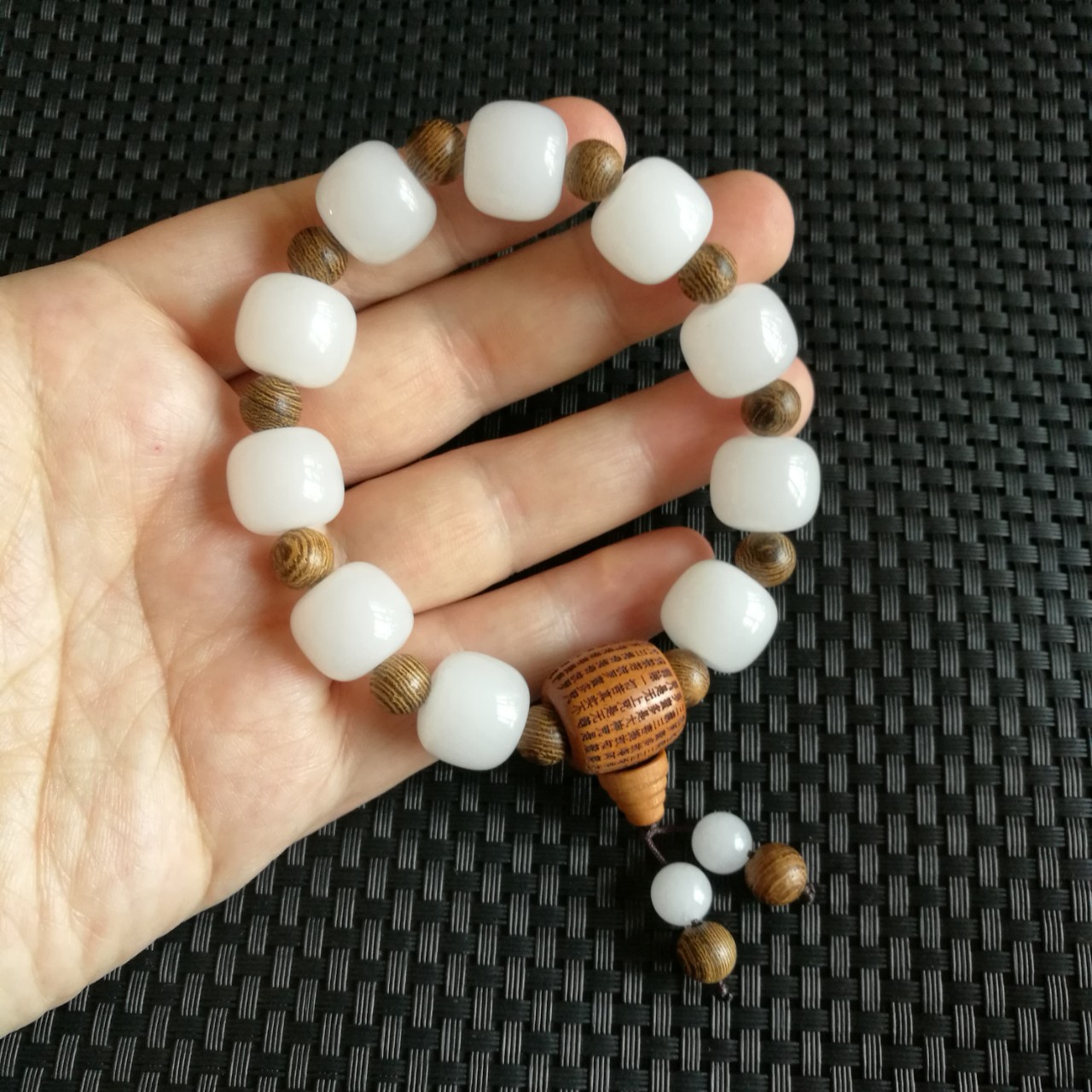 新疆戈壁金丝玉羊脂白玉男款手链手串佛珠手串手链路路通心经手串