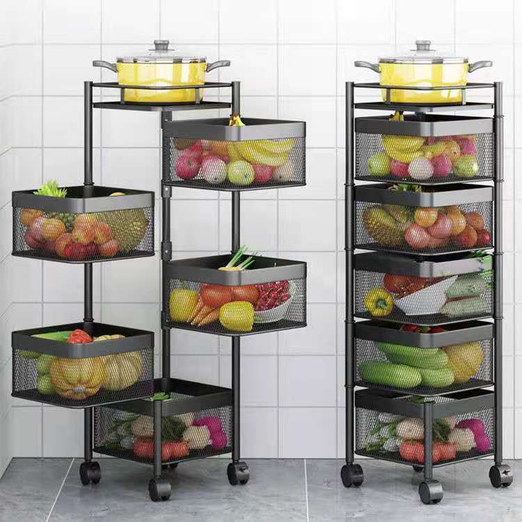 Kitchen Vegetable Rack Multi-Layer Floor round Rotatable Vegetable Basket Fruit Corner Draining Sink with Pulley