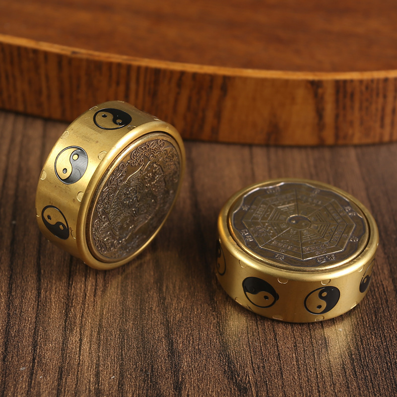 唐腾 铜艺纯铜双鱼八卦手把件办公室解压指尖陀螺双面转钱铜制品