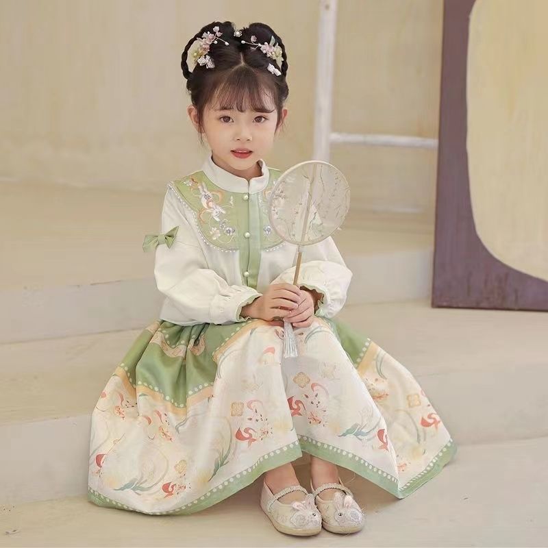 汉服女童春夏改良薄款明制云肩套装小女孩古装半身长裙-阿里巴巴