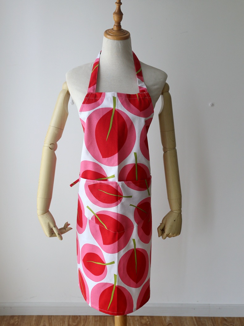 韩版田园帆布厨房围裙红色枫叶园艺成人布艺工作围裙加袖套套装