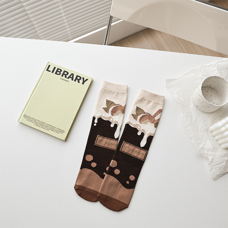 Autumn and Winter New Winter Milk Tea Series Tube Socks Sweet Cute Japanese Style Personality Trendy Socks Factory Wholesale