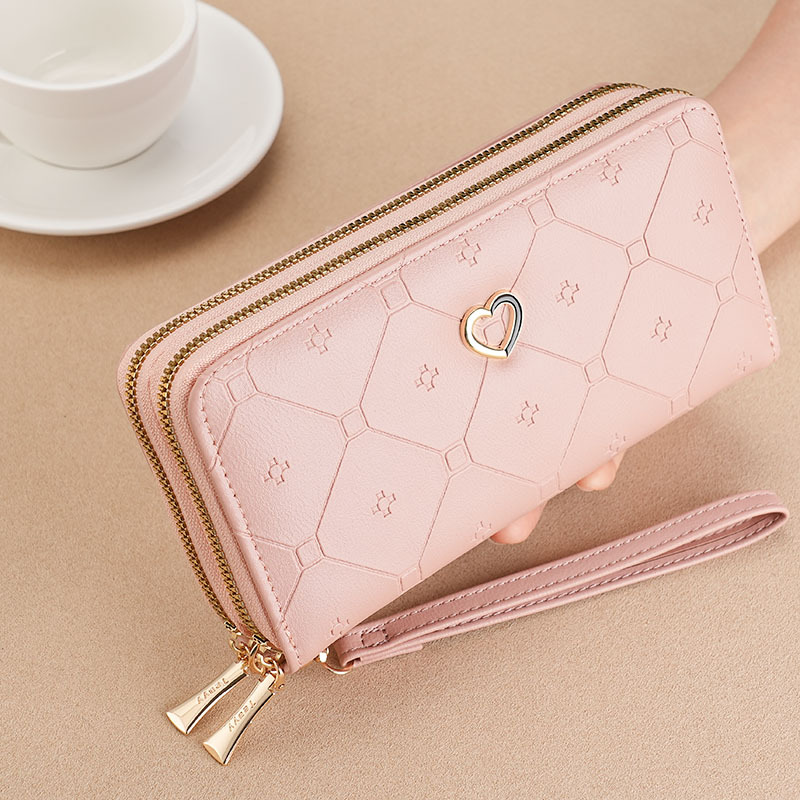 New Wallet Girls' Long Double Layer Zipper Wallet Trendy Women's Bags Solid Color Fashion Large Capacity Hand
