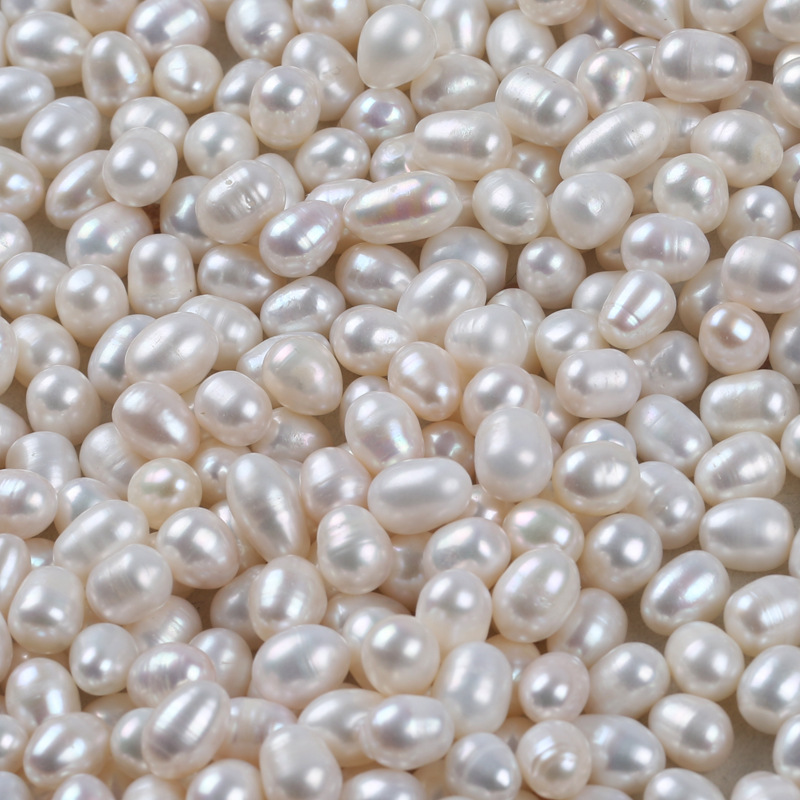 淡水珍珠散珠批发8-9mm米形纯天然白色颗粒饰品配件项链diy配件