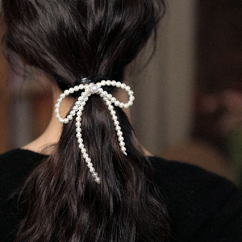 2403205 (1) 扎头发发夹珍珠蝴蝶结发卡女高弹力绑头