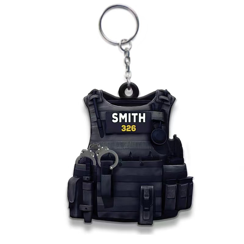 Amazon New Product Creative Police Uniform Acrylic Flat Pendant Keychain Backpack Accessories Pendant