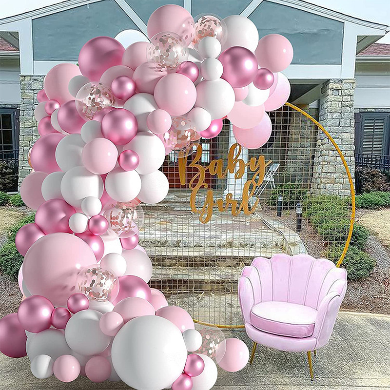 Cross-Border New Arrival Girl Pink Metal Pink Balloon Chain Set Birthday Party Wedding Celebration Decoration Opening Layout Supplies
