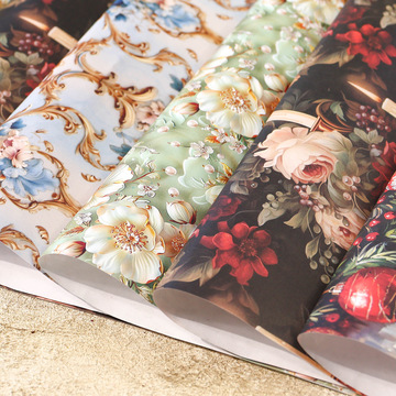 古古森林素材纸浪漫祝福系列手账欧式复古大尺寸a3装饰包装纸 4款