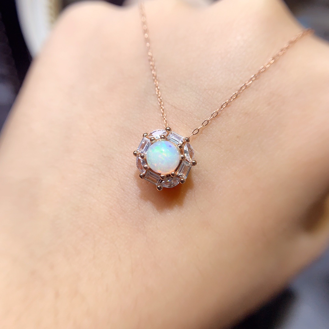 天然欧泊吊坠项链女士礼物925银空托吊坠圆6mm 一件代发-阿里巴巴