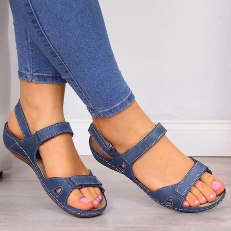 Velcro Sandals Women's European and American Foreign Trade One-Word with Platform Sewing Line Women's Sandals 2023 Summer New Open Toe