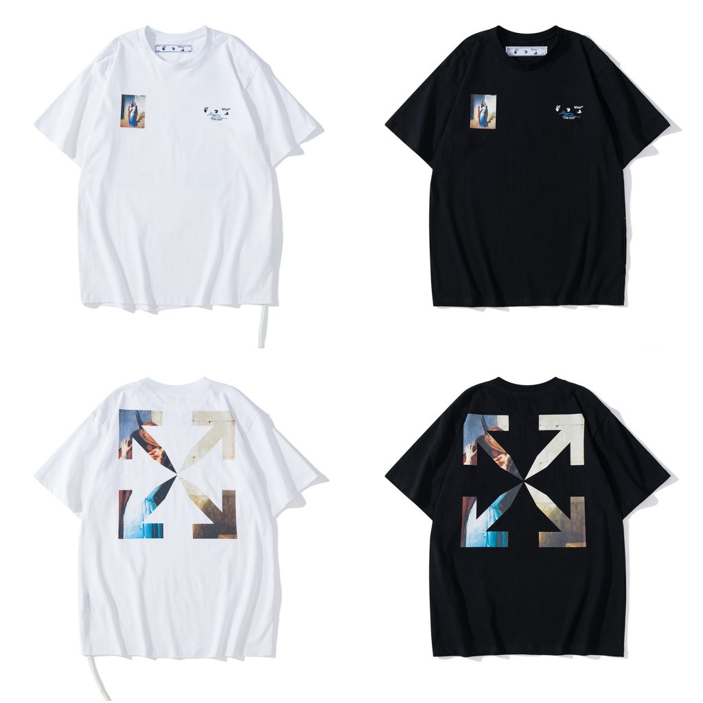 off夏装新款宗教印花短袖t恤 ow white男女情侣套头圆领打底衫t恤