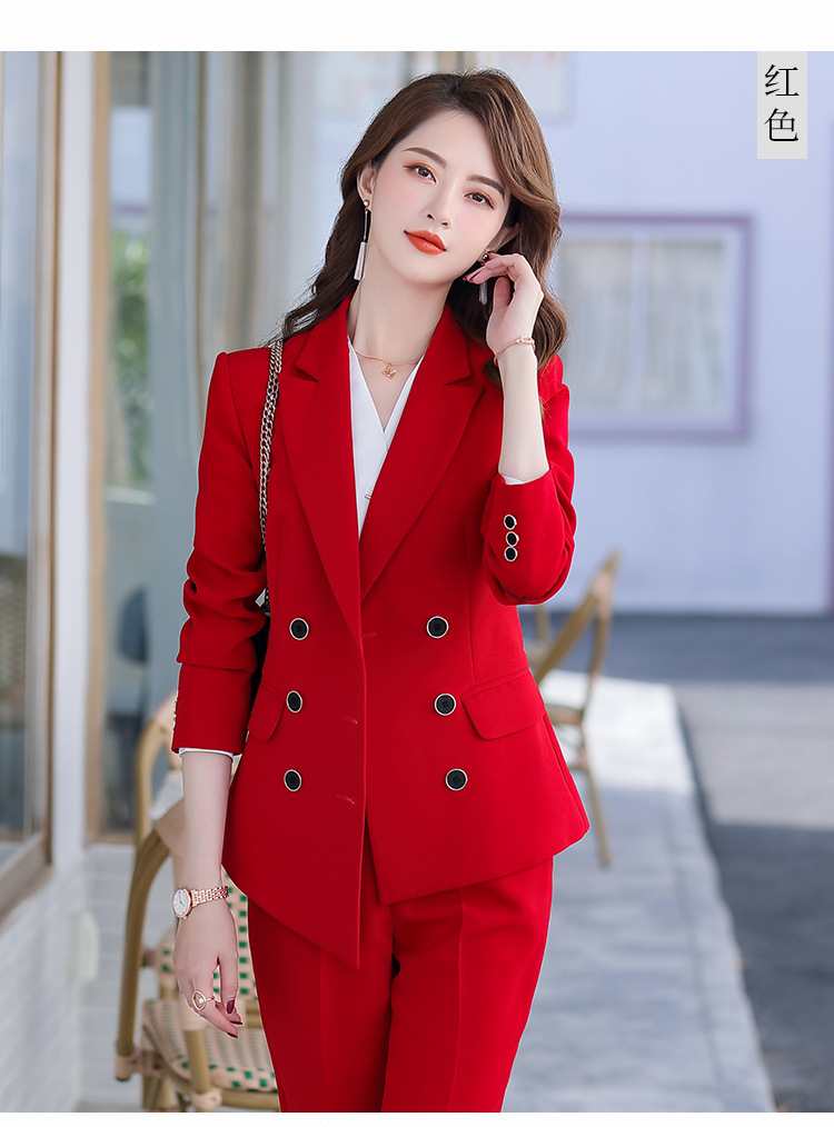红色西装套装女秋冬气质女神范职业装小西服腰带主持人正装工作服