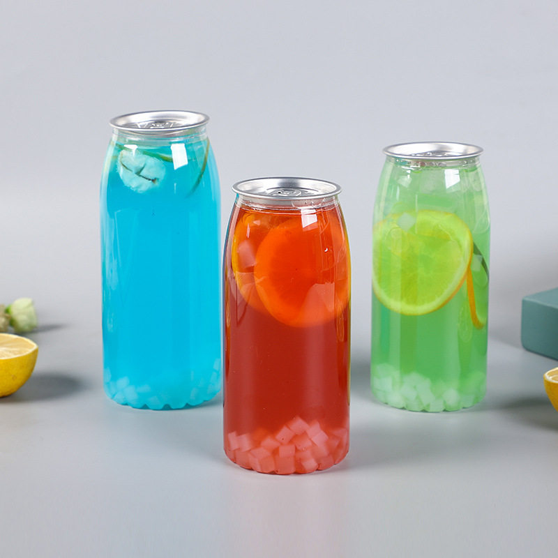 一次性易拉罐100个pet塑料瓶子奶茶杯气泡水密封口杯子外卖打包杯