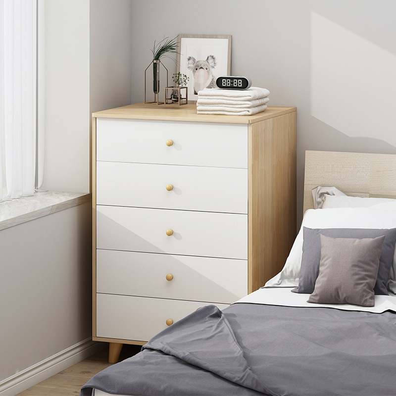 床头柜日式简约 现代家用小户型斗柜 卧室实木腿储物柜床边五斗柜