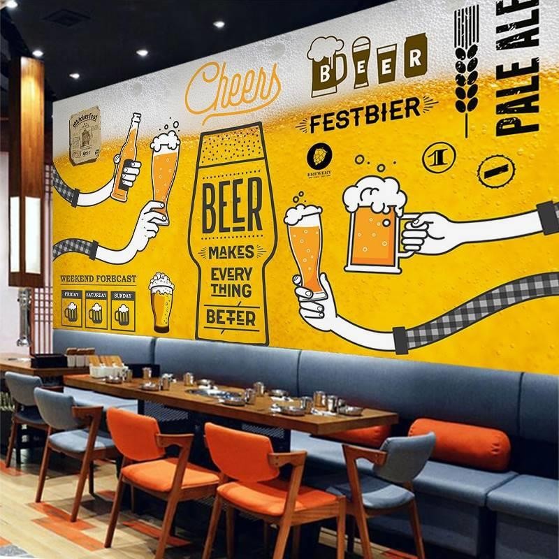 创意精酿啤酒墙纸酒吧涂鸦wvz面装饰酒背馆墙装修烧烤墙店餐厅景