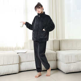 笆曼子秋冬新款暖绒睡衣女家居服拉链立领加厚保暖可外穿睡衣套装