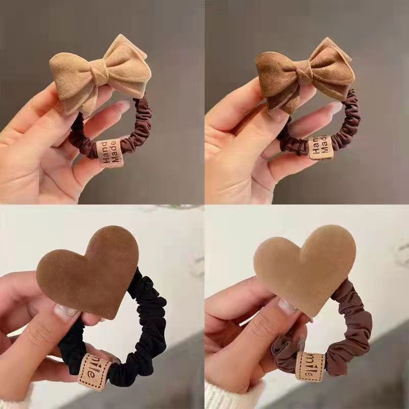 Korean Autumn and Winter Coffee Color Bow Headdress Plush Hair Band Hair Rope Winter Rubber Band Female Hair Tie Online Celebrity Ins Hair Rope