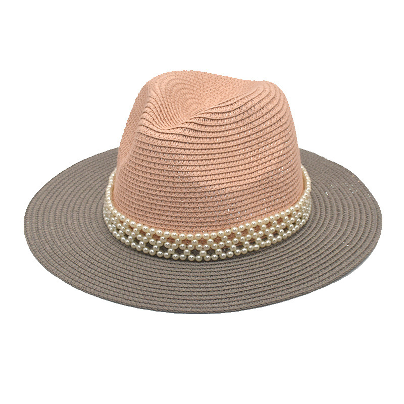 Summer Fashion Women's Straw Hat Classic Style Pearl Accessories Top Hat Foreign Trade Beach Hat Sun Protection Sun Hat Sun Hat