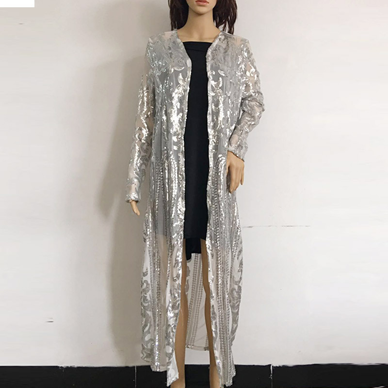 2023 Factory Direct Sales Best Seller in Europe and America Foreign Trade Cross-Border Ball Show Long Sleeve Sequins See-through Voile Sequin Cardigan