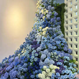 蓝色系仿真花材玫瑰牡丹婚礼堂背景路引插花装饰瀑布假花绢花批发