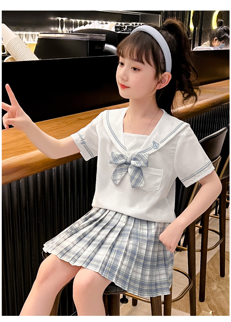 儿童jk制服裙套装学院风夏季10岁小学生女童百褶裙水手服洋气夏装