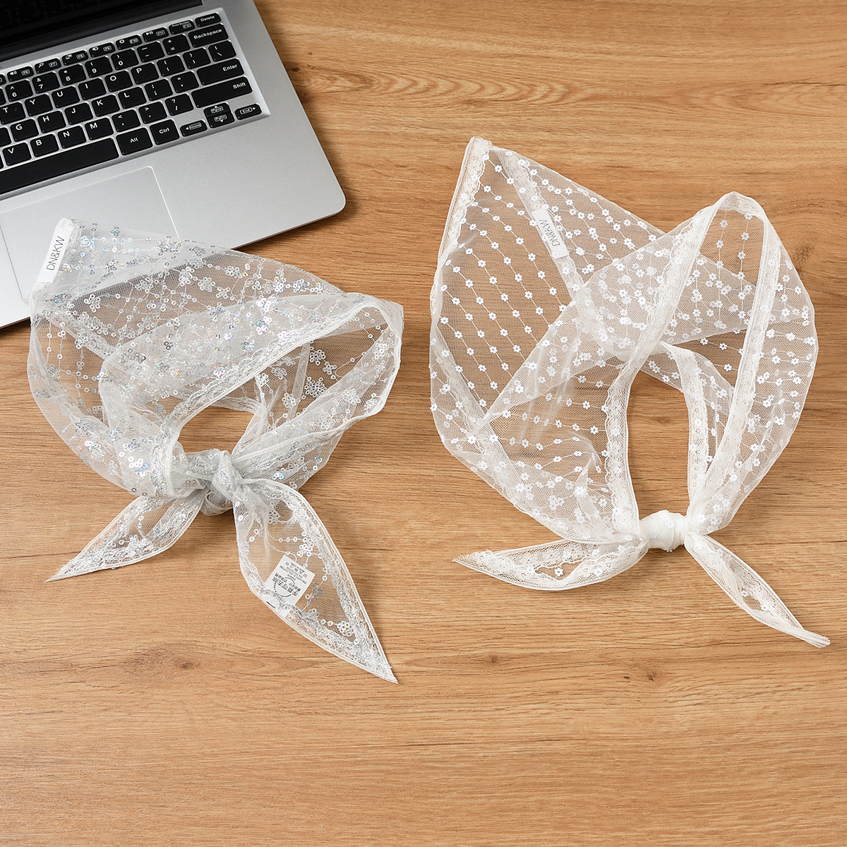 法式复古蕾丝亮片头巾女甜美海边包头三角巾韩版文艺高级感发带潮