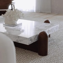 北欧现代简约方形白蜡木实木大理石岩板茶几意式客厅创意咖啡桌·