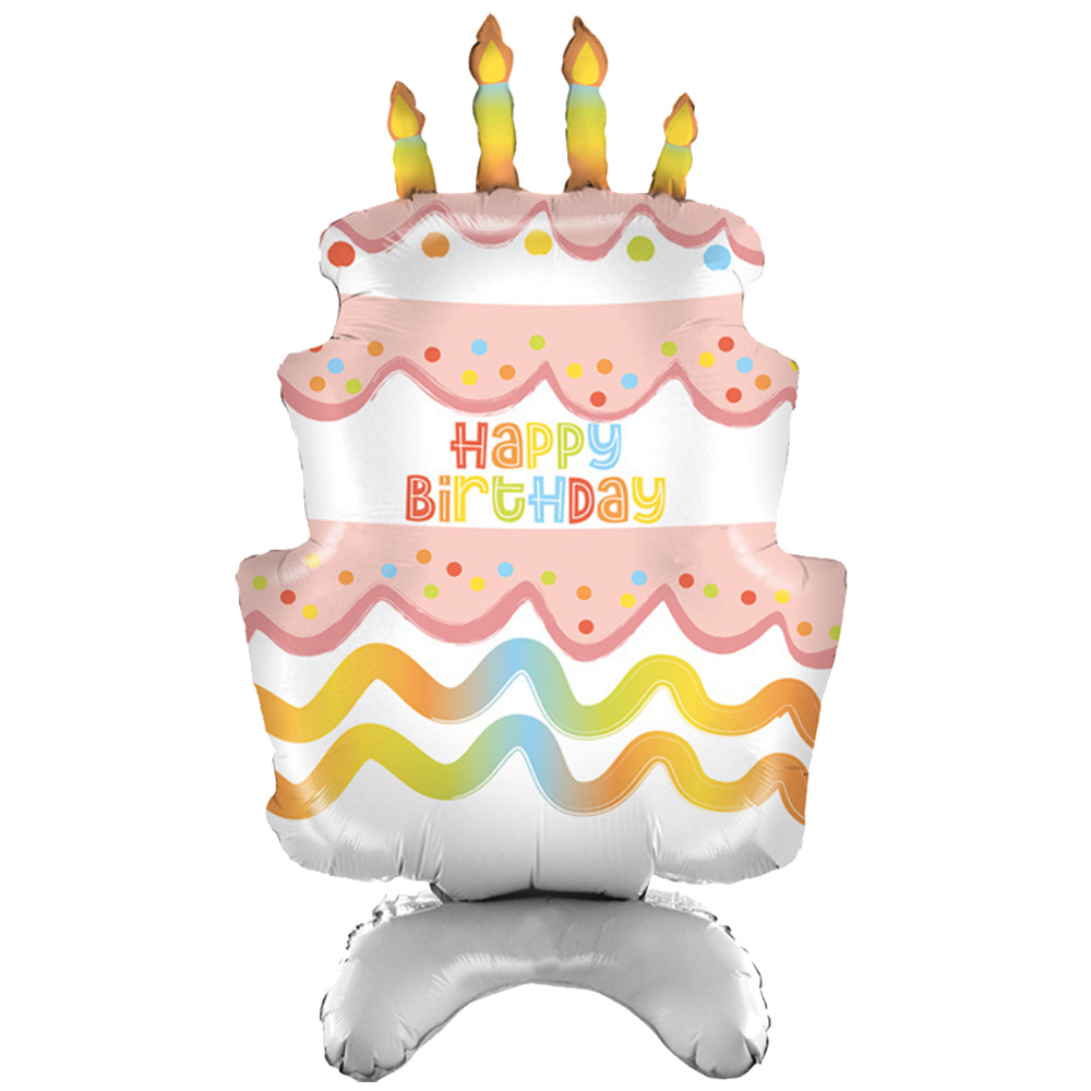 New Standing Birthday Cake Aluminum Balloon Children Full-Year Birthday Party Cartoon Decoration Scene Photo Props