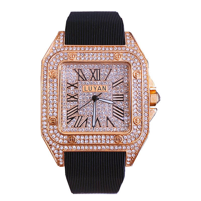 网红爆款2021潮流时尚满天星情侣手表男坦克方形男士满钻夜光腕表