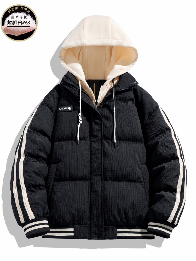 新款潮牌假两件羽绒服男款加厚秋冬保暖连帽白鸭绒外套男女款