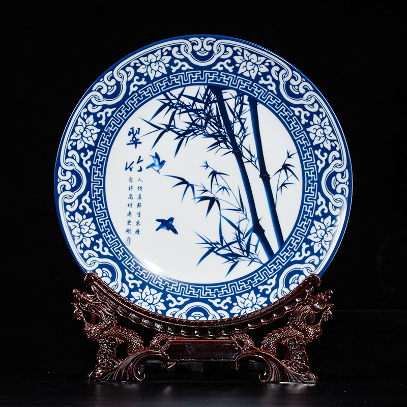 Fashion Commemorative Plate Decoration Jingdezhen Ceramic Blue and White Plum Blossoms Orchids Bamboo and Chrysanthemum Fashion Decoration Commemorative Plate Creative Decorative Plate