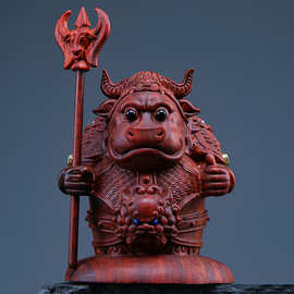 小叶紫檀木雕刻动物牛魔王工艺品红木制家居摆件装饰品生肖牛批发