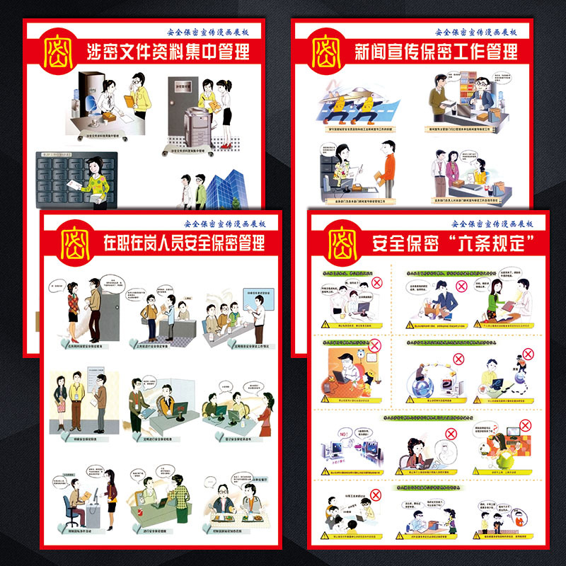 安全保密宣传漫画宣传画挂图海报保密工作六条规定贴纸套图nah61