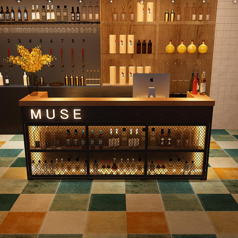 吧台复古工业风酒吧创意铁艺清吧水吧烧烤吧转角奶茶健身房收银台