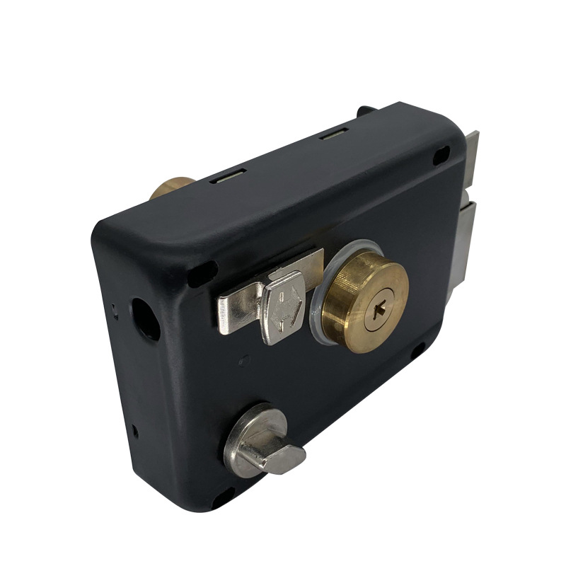 门锁铁双钩舌 黑色烤漆哑光处理 大门锁2.0厚