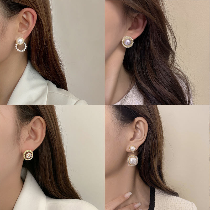Camellia Mosquito Coil Pearl Cushion Ear Clip Non-Piercing Earrings High-Grade Vintage Earrings Earrings Ear Hanging Wholesale