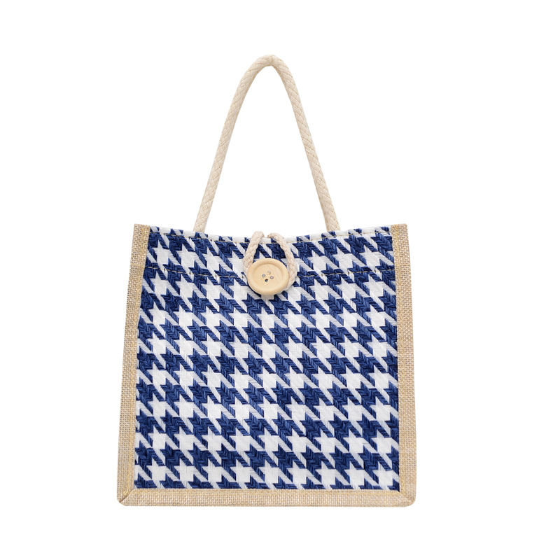 New Cotton Linen Handbag Women Tote Bag Large Capacity Durable Shopping Bag Fashion Houndstooth Student Lunch Bag