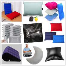 PVC充气枕头 居家旅行可折叠植绒靠背枕 月牙枕抱枕 汽车沙发靠垫