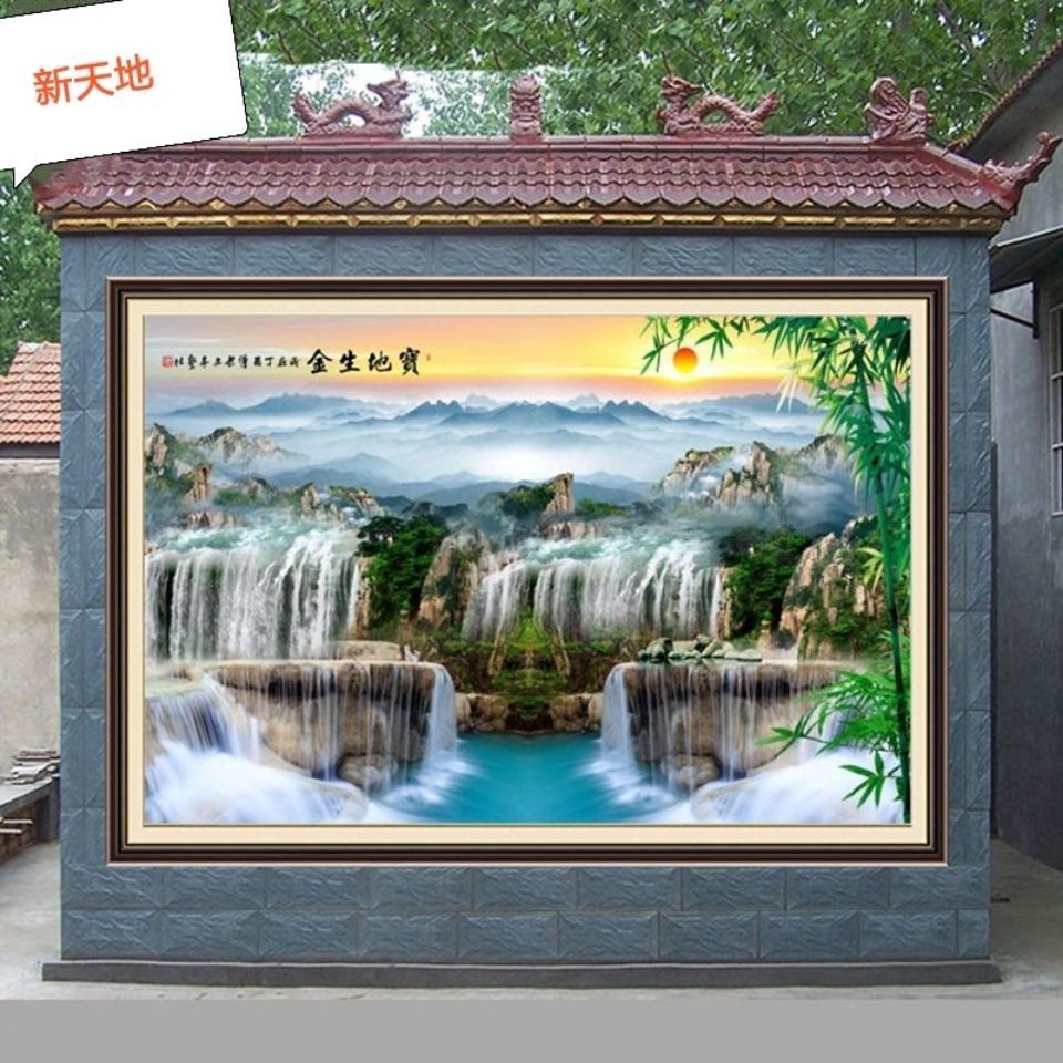 户外背景墙瓷砖农村壁画微晶石外墙3d山水画迎门墙画瓷砖画风景画