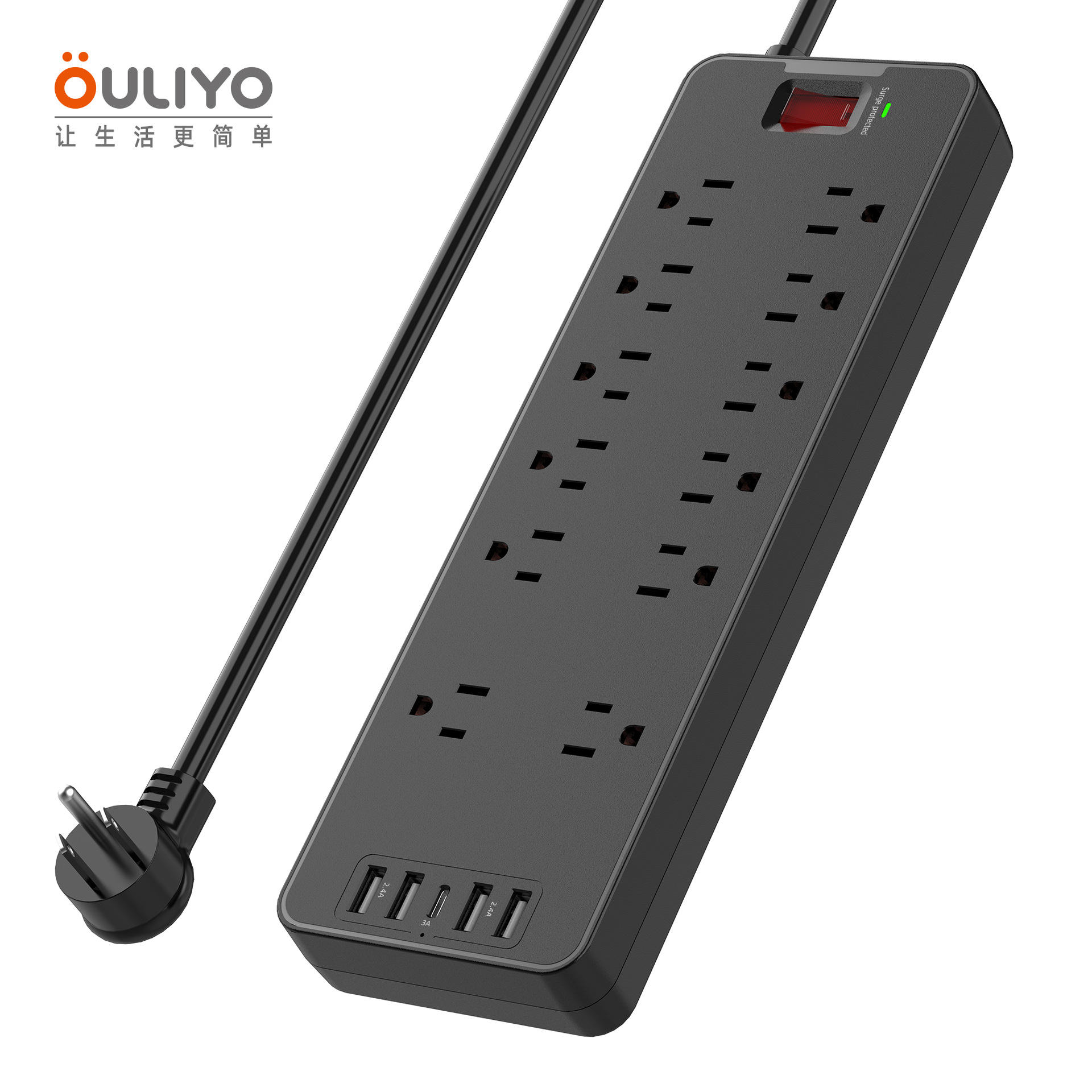 美规家用usb插线板12位美标电源排插浪涌保护美式拖线板接线插座