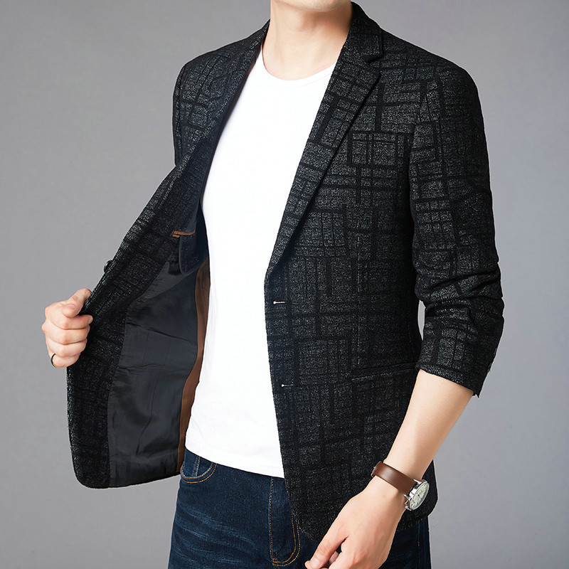 一件代发包邮男式休闲西装外套2021春秋季韩版格纹男装单西服上衣