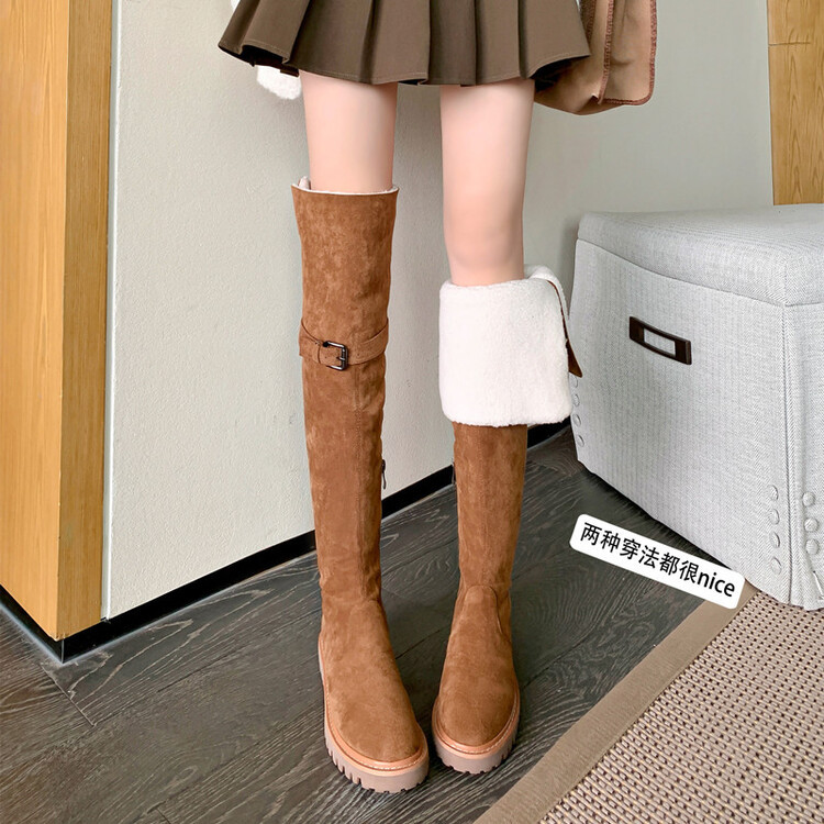 秋冬新款2023雪地靴长靴过膝瘦瘦靴两穿低跟侧拉链厚绒磨砂女靴子