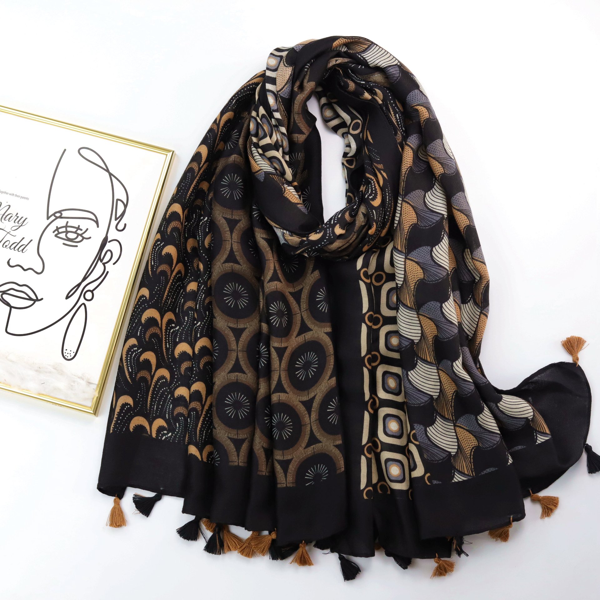 厂销跨境直播江户波浪流苏长巾缎棉女士秋冬围巾保暖防晒披肩