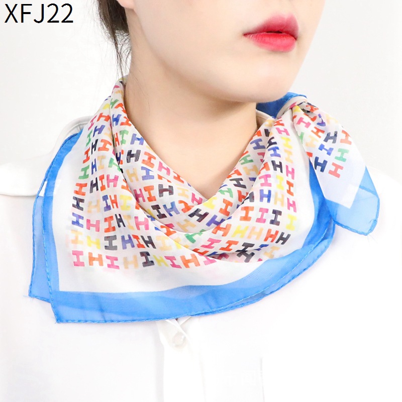 New Letter Printed Chiffon Small Silk Scarf Women's Spring and Summer Wear Item Temperament Wild Hair Band Small Square Towel Scarf