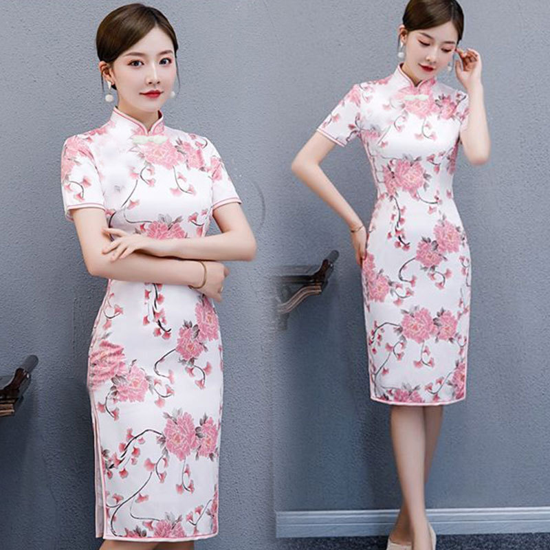 2023夏季新款民族风气质淑女改良款旗袍连衣裙女中长款开叉打底裙