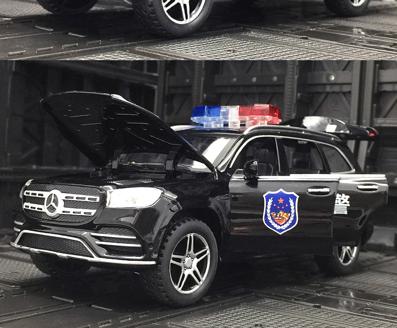 驰美c313仿真奔驰gls580金属越野车模型摆件特警公安玩具车男孩