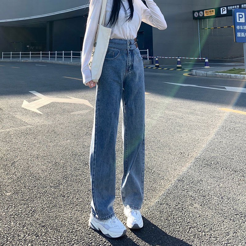 891 High Waist Wide Leg Pants Women Spring and Autumn Jeans Female New Baggy Straight Trousers Mop Pants